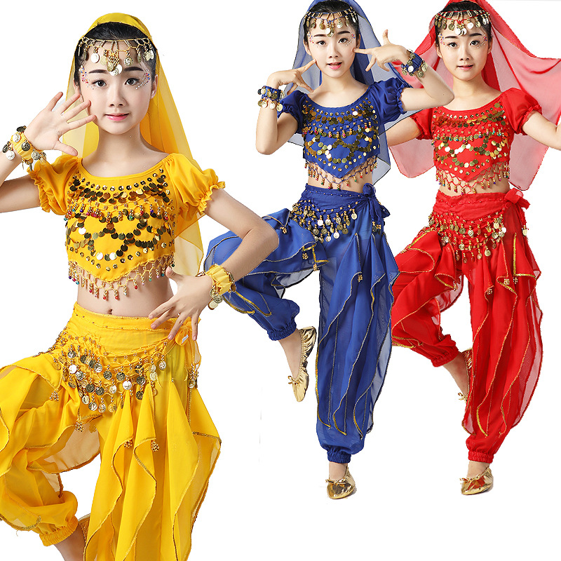 Children's Belly Dance Stage Costume Sequin Girls' Festival Dance Costume Indian Dance Performance Costume Set