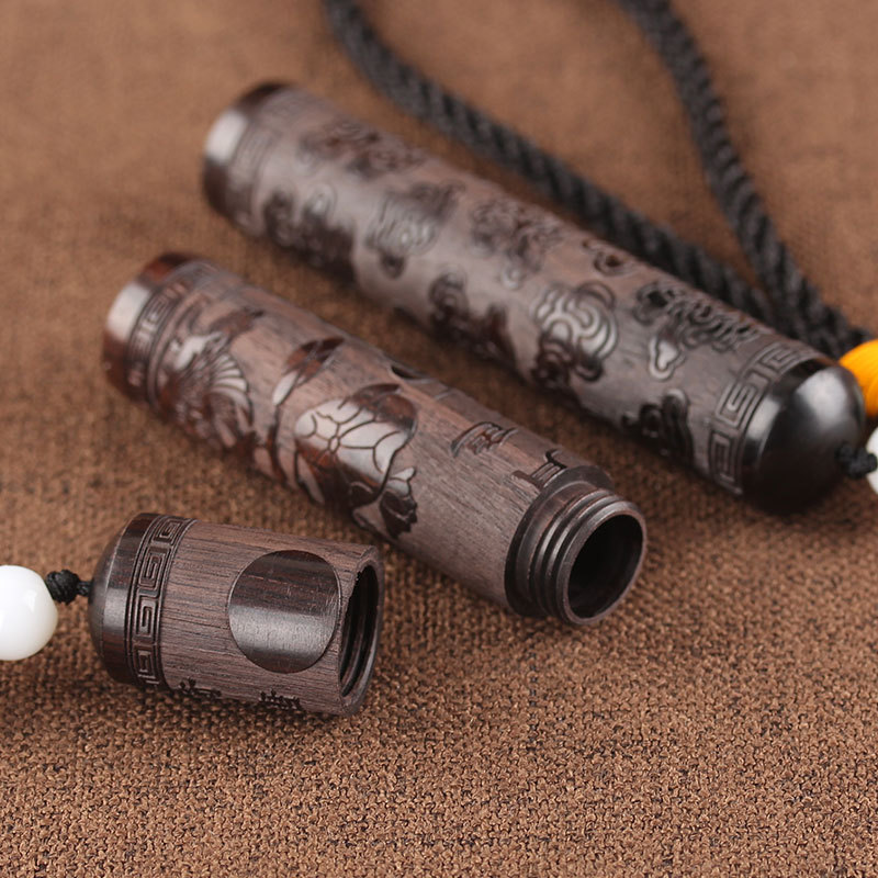 Ebony carved toothpick barrel household creative portable solid wood snuff bottle agilawood tablets incense tube powder jar wholesale