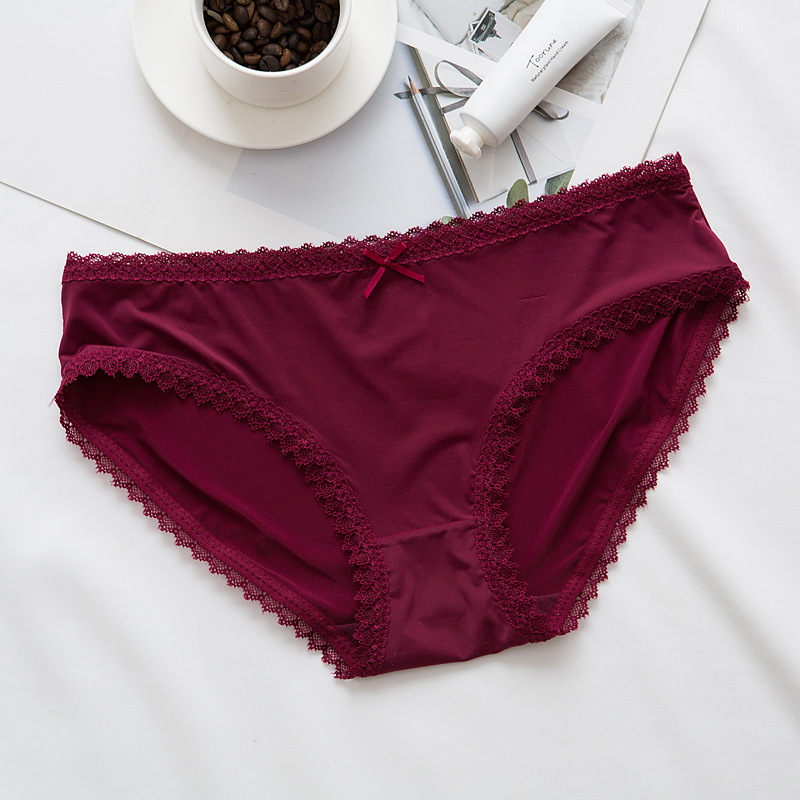 Simple lace ladies Briefs Factory straight batch seamless comfortable Ice Silk low waist girl underwear cotton file
