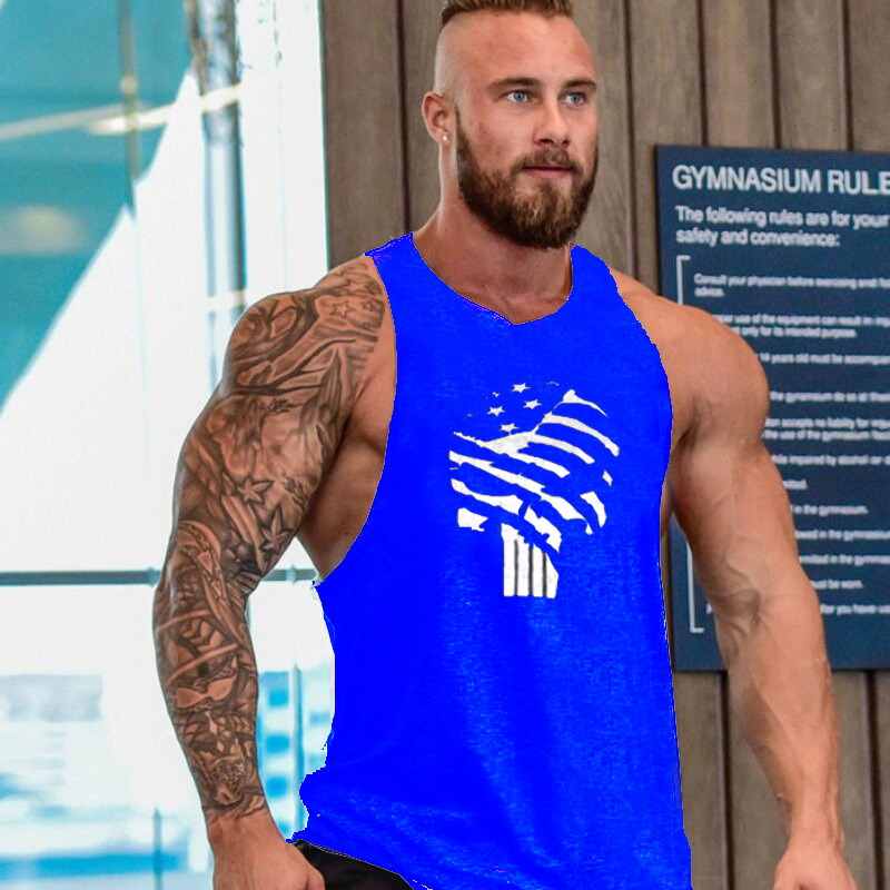 Foreign trade deep digging bodybuilding virtual skull fitness waistcoat trendy men's summer hooded gym vest