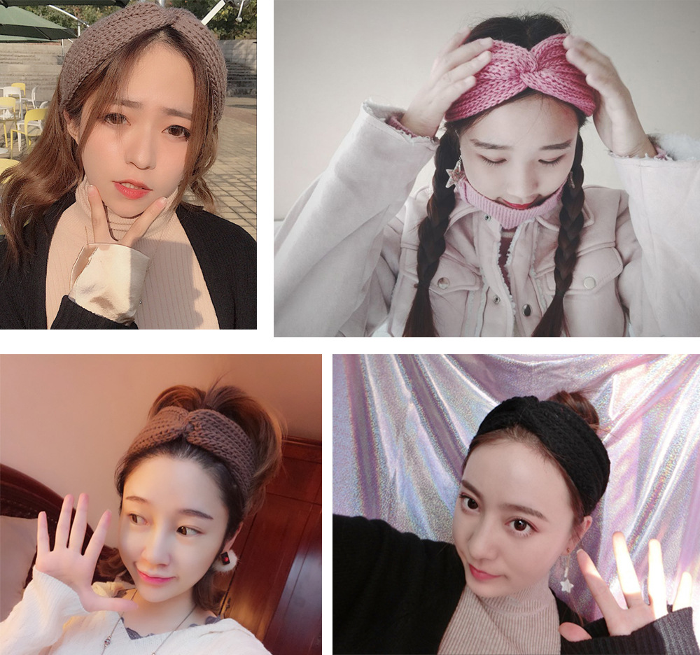 European and American knitted cross wool hair band ear protector handmade woven headband flat fashion warm autumn and winter hair accessories