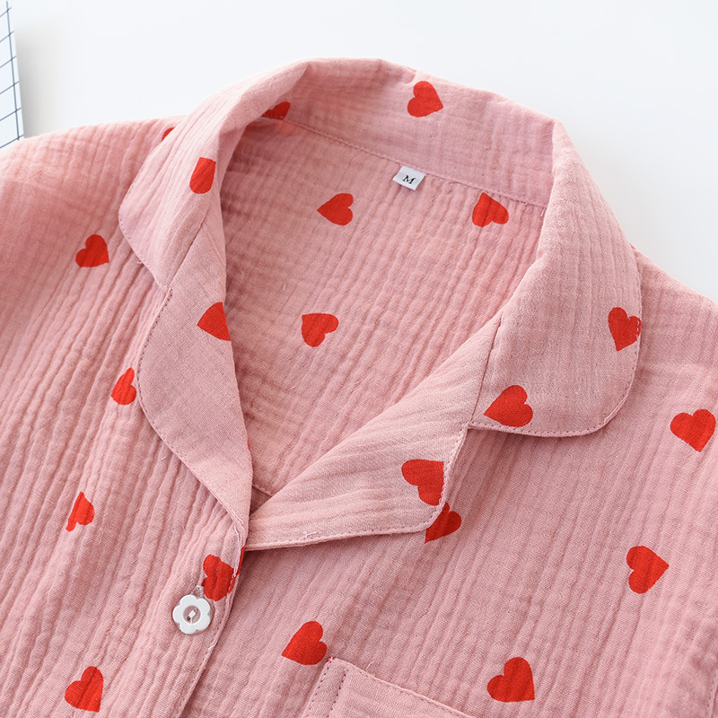 Frühling und Sommer Neues Pyjama-Set für Damen aus doppelter Gaze und gewaschenem Baumwollkrepp, Pyjama, Heimkleidung, Hose, Wohnkleidung_voghion.com