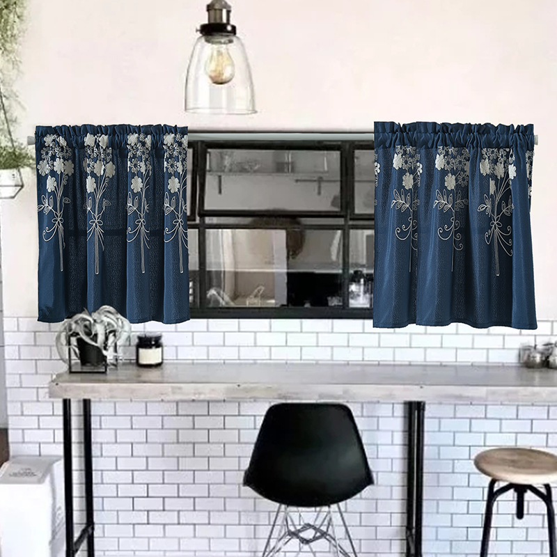 Factory sales finished curtain Foreign Trade short curtain polyester cotton embroidered curtain Amazon curtain cross-border finished product wholesale