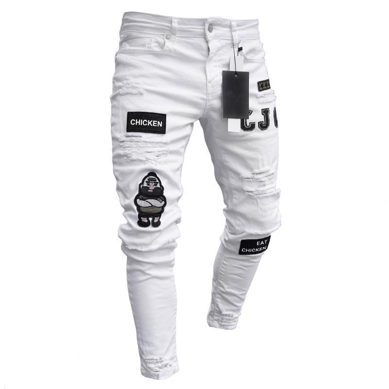 Foreign Trade New Zipper Jeans Men's Fashion Knee Ripped Zipper Foot Ripped New Men's Motorcycle Pants