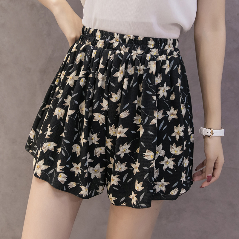 Spring and Summer New Chiffon Large Size Wide Leg Pants Half-length Loose Printed Shorts Women's Casual Leggings Skirt