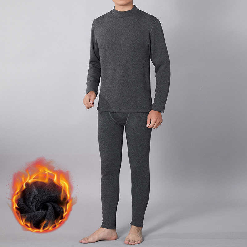 Men's autumn clothing and autumn pants set new winter plus velvet padded crew neck thermal underwear father installed a generation of hair