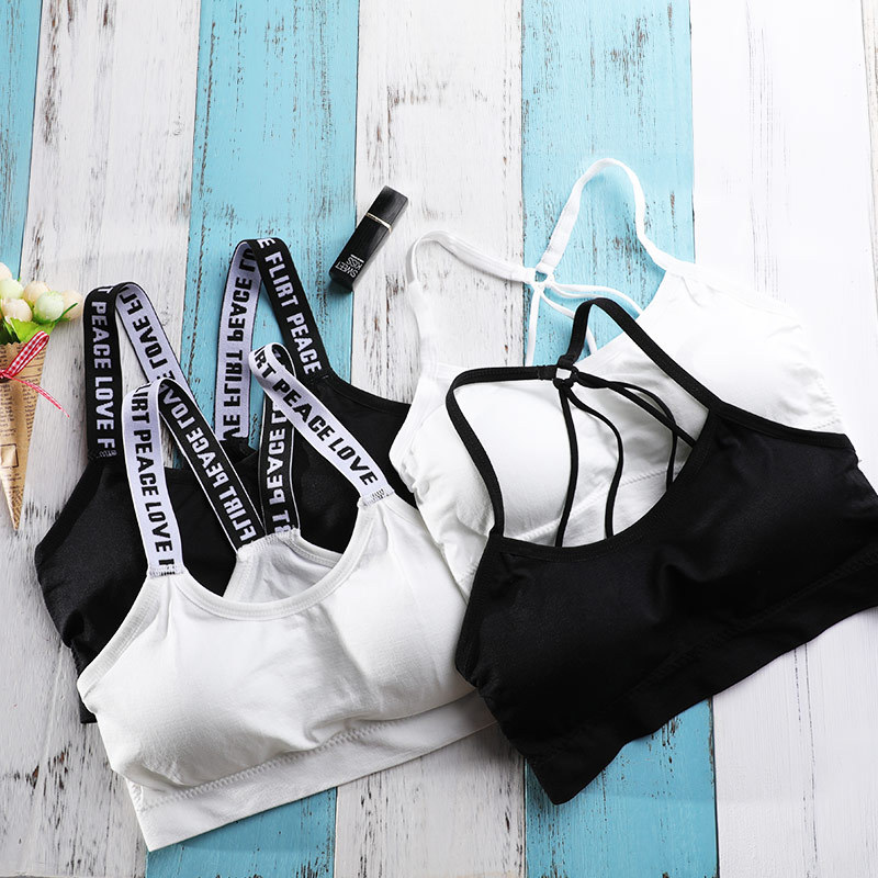 Seamless Beautiful Back English Letters Shoulder Strap Wrap Tube Top Anti-running Light Bottoming Girls' Sports Bra without Rings