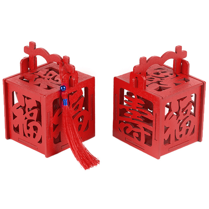 Chinese style Chinese style wooden hollow-out lucky candy box new spring five blessings birthday candy box lucky birthday gift box candy box