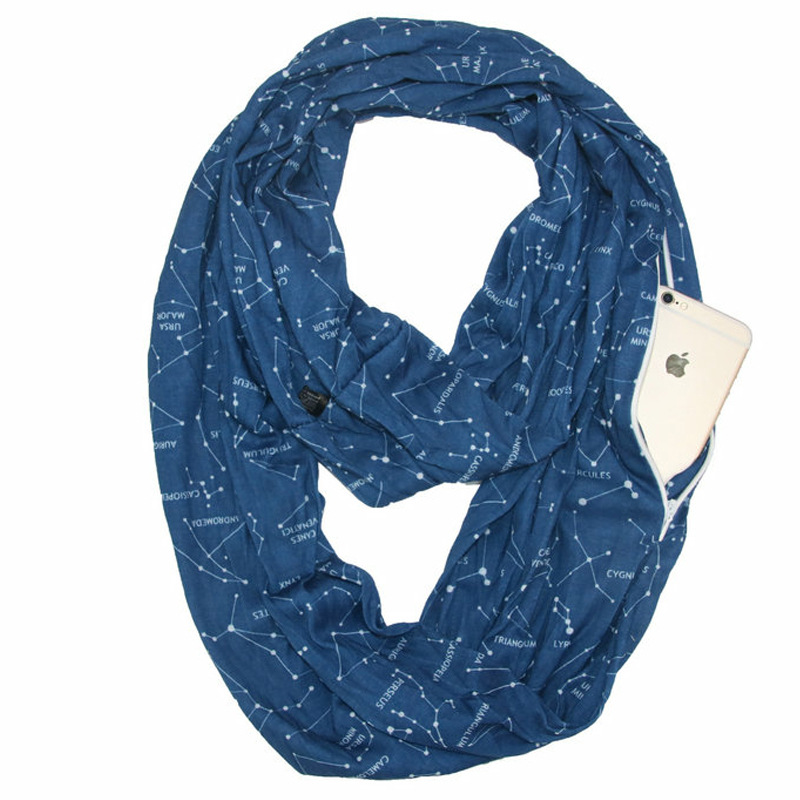 Spot Europe and the United States hot pocket scarf star scarf zipper pocket scarf unlimited infinity scarf