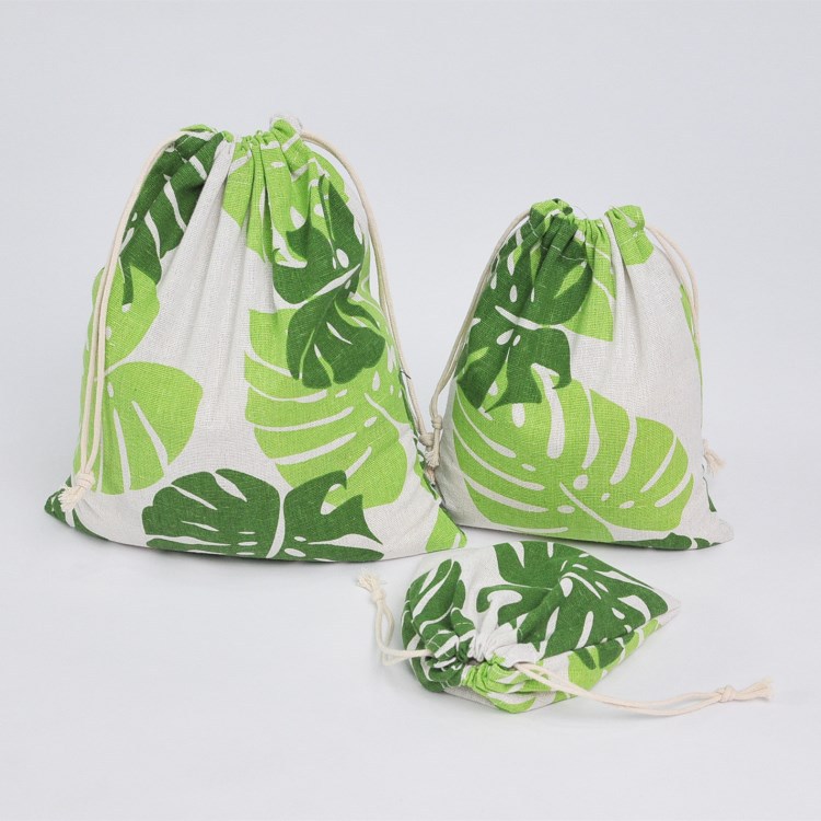 Handmade cotton and linen storage bag bundle pocket drawstring bag tea gift bag candy bag cosmetic bag large turtle leaf