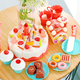 Children's Kitchen Tableware Simulation Fruit Strawberry Cake Cutting Music Creative DIY Birthday Gift Toys
