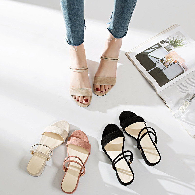 One-Shoe Two-Wear Women's Sandals Summer 2018 New Korean Style Thick Heel Mid-Heel One-Shoe Roman Outer Wear chic Fairy Shoes