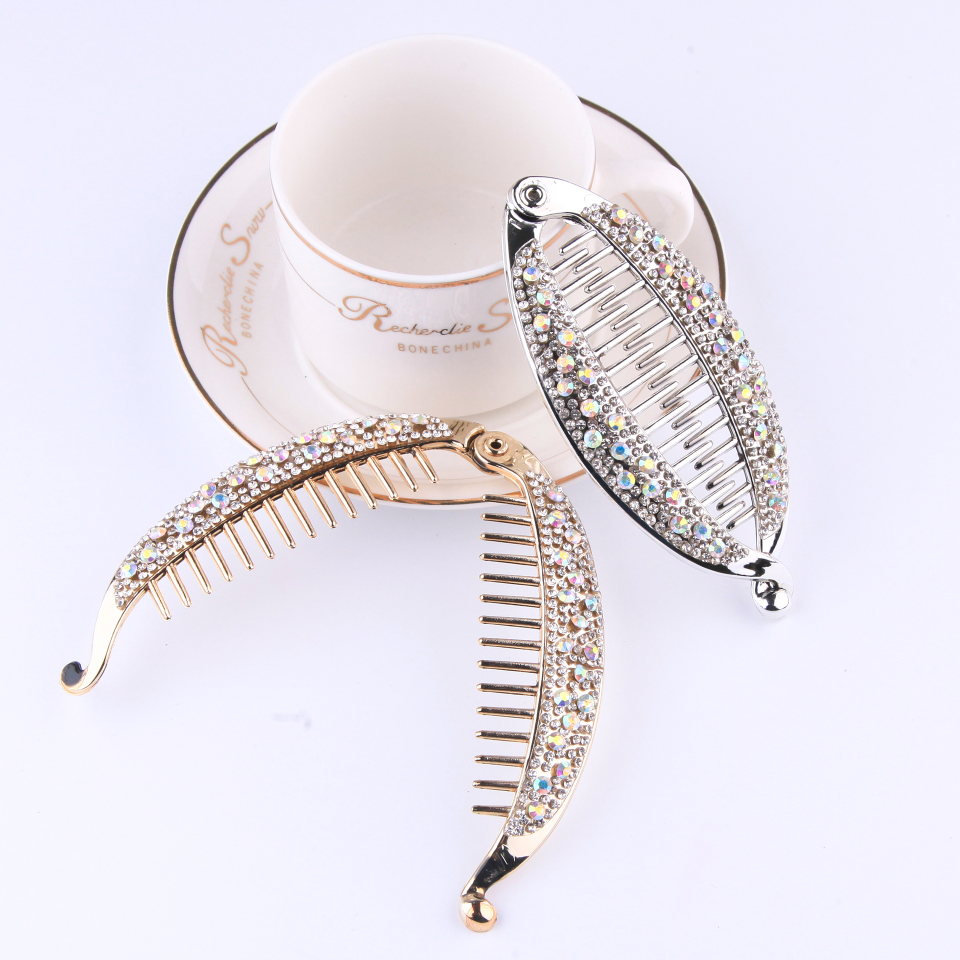Factory direct supply Korean popular size diamond diamond plating fish clip banana clip medium fish clip hair clip wholesale