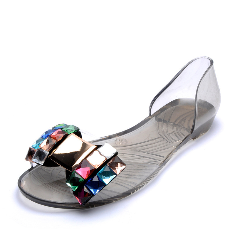 New sandals women's new summer transparent crystal shoes fish mouth jelly shoes rhinestone flat women's shoes open toe beach shoes