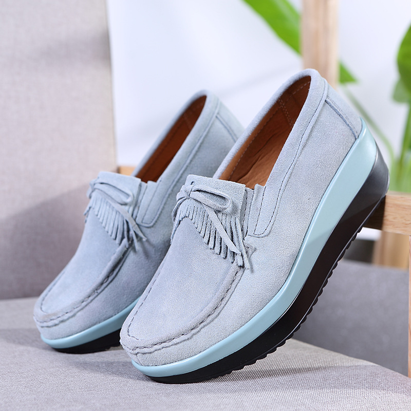 2020 Spring and Autumn New Mother Shoes Genuine Leather Women's Single Shoes Casual Flat Hollow High Heel Foreign Trade Women's Shoes Large Size