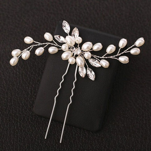 European and American bridal hairpin European and American jewelry wholesale factory direct gold silver bridal pearl headdress