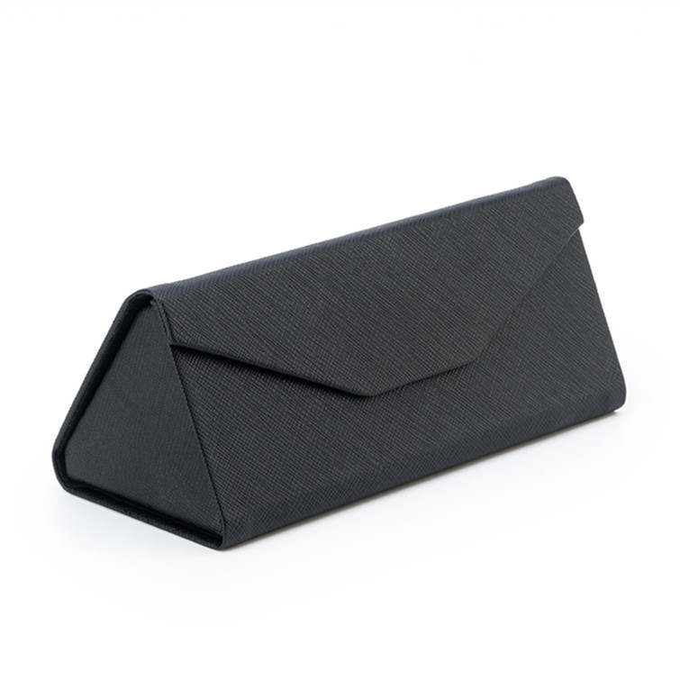 Glasses Case Handmade Triangle Black Folding Glasses Case PU Leather Saffiano Sunglasses Case Flat Glasses Case