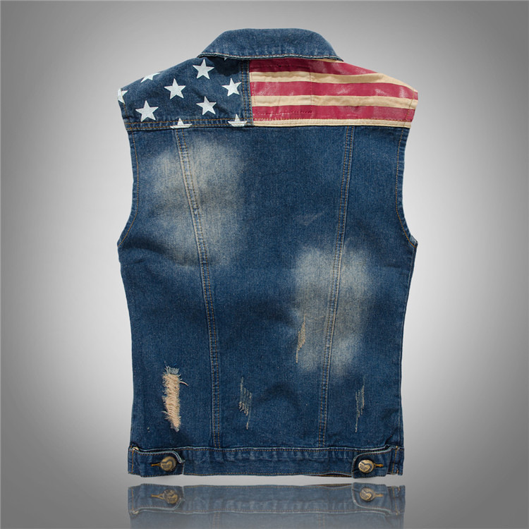 Trendy Men's Large Size Korean Style Denim Vest Men's Denim Vest Waistcoat American Flag Casual Vest