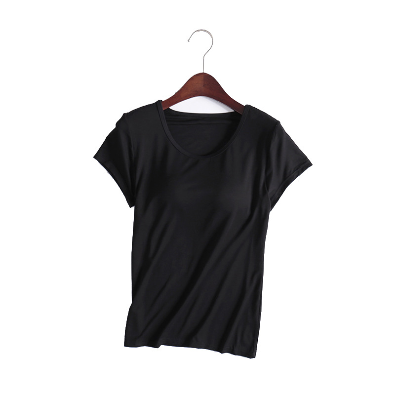 Spring and Summer New Modal Home Short-sleeved Inner T-shirt Yoga Sports Half-sleeved Solid Color Cup One-piece T-shirt