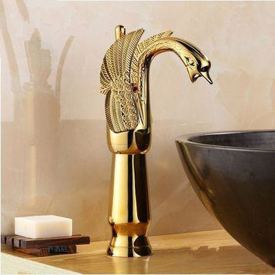 European-style antique faucet Swan hot and cold washbasin faucet retro all-copper under-counter basin golden faucet