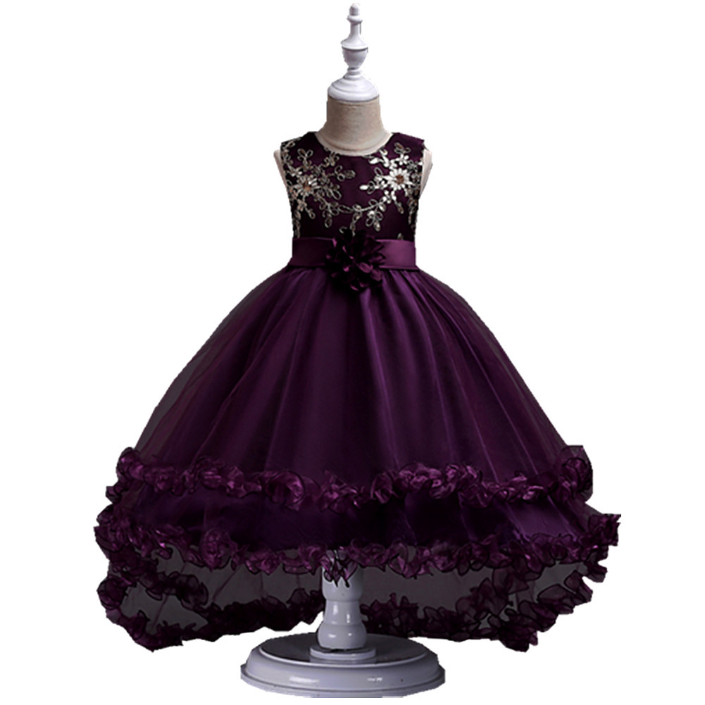 European and American Summer Girls' Crochet Sleeveless Mesh dress Flower Girl Flower Children's Dress Princess Dress Trailing Wedding Dress