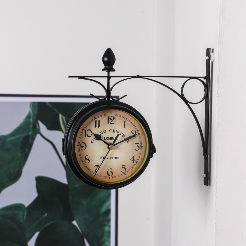 wall clock European Style Iron wall clock Vintage Decorative Double sided wall clock