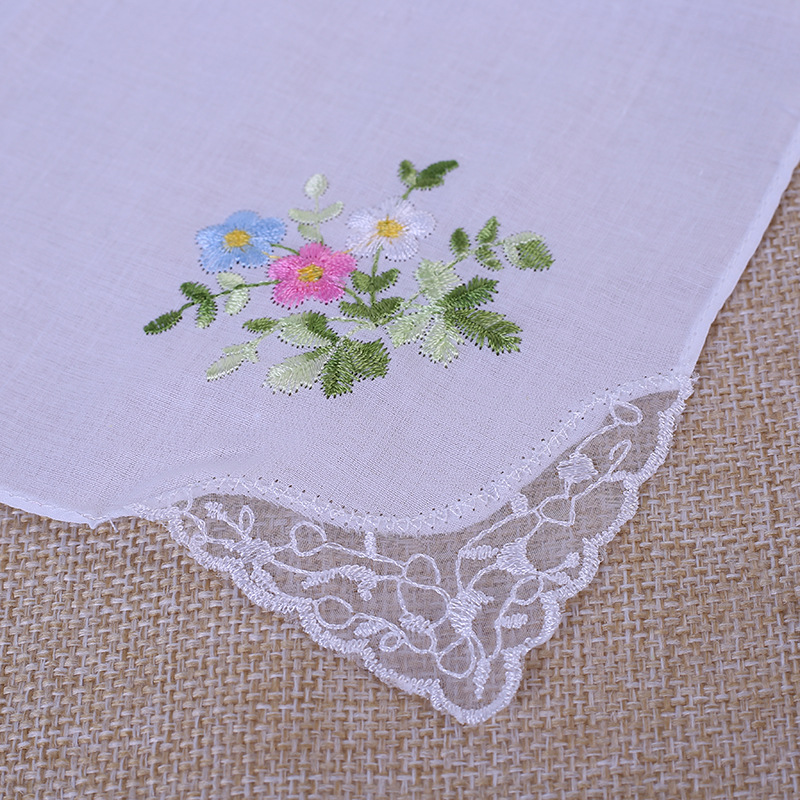 White Embroidered Cotton Women's Flower Embroidered Lace Single Corner Handkerchief Cotton Handkerchief Gift Lace