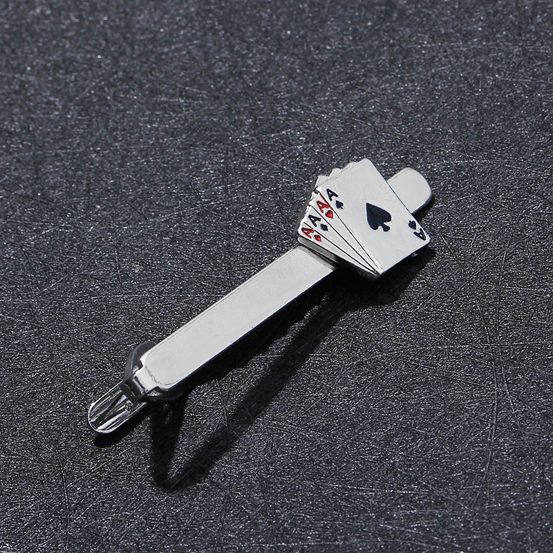 Factory wholesale copper material creative men's playing card tie clip cufflinks set wedding gifts gift box