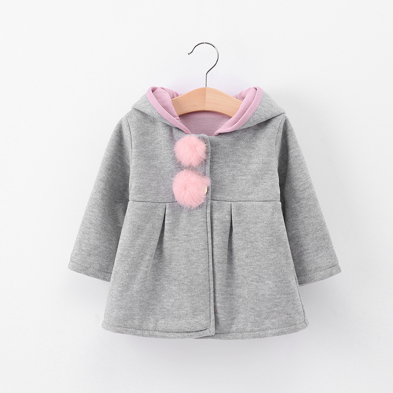 [Yingying Beibei] Girls' Early Autumn Coat Small and Medium-sized Children's Cute Rabbit Ears Hooded Cotton Coat Cross-border Coat