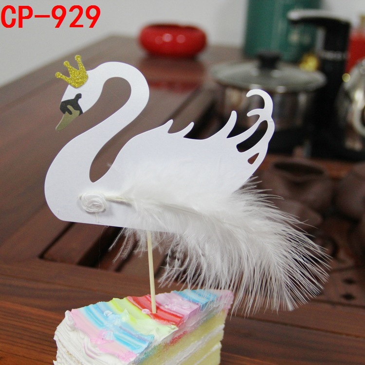 New cake decoration Swan card insertion beautiful with feather birthday cake decoration Swan flag insertion sign