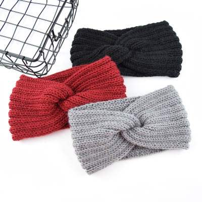 European and American knitted cross wool hair band ear protector handmade woven headband flat fashion warm autumn and winter hair accessories