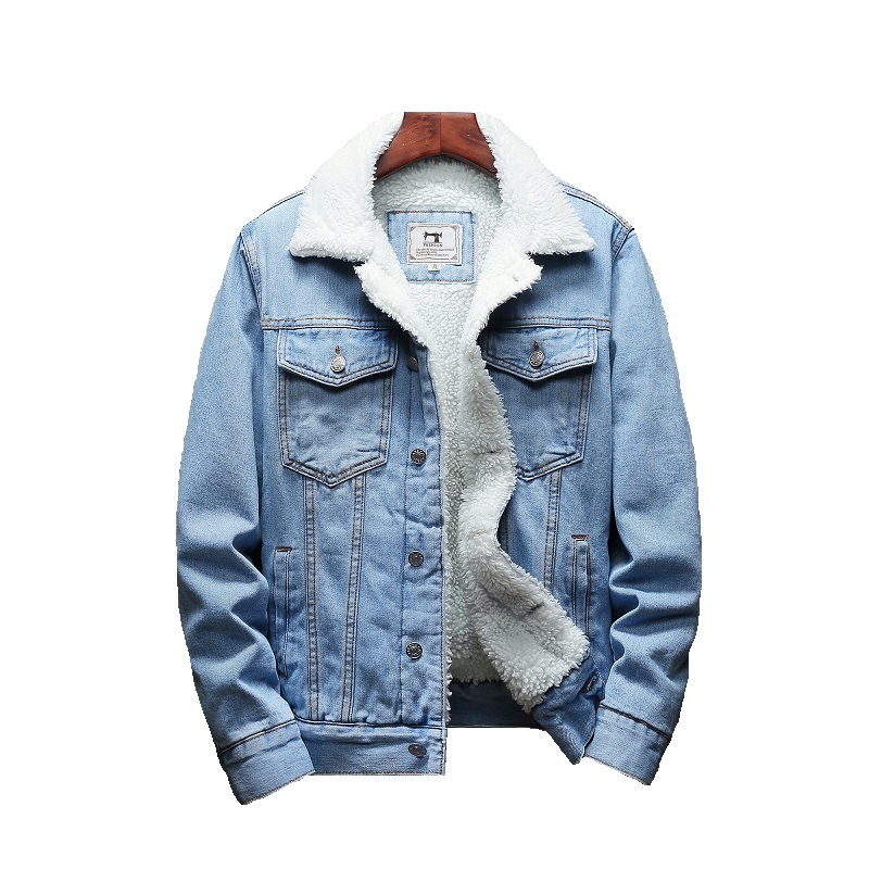 Fleece-lined Long-sleeved Jacket Men's Winter Denim Cotton-padded Jacket Lamb Wool Korean Men's Thickened Long-sleeved Cotton-padded Jacket Loose