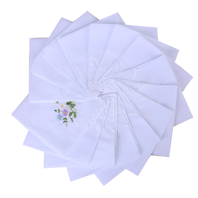 White Embroidered Cotton Women's Flower Embroidered Lace Single Corner Handkerchief Cotton Handkerchief Gift Lace