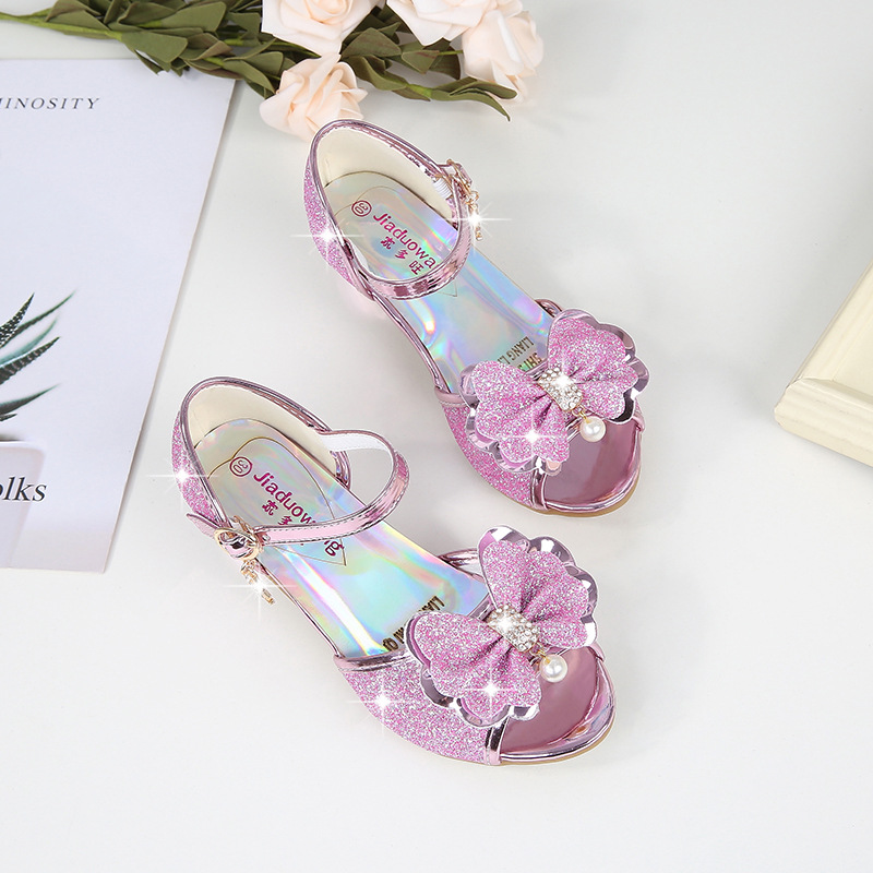 2023 Summer New Korean Style Princess Crystal High Heels for Girls Students Zhongda Children Fish Toe Sandals