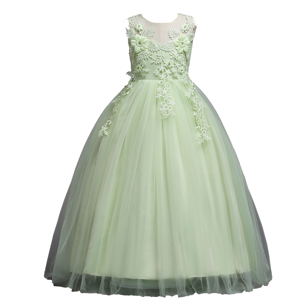 Girls Princess Long Dress Children's Petal Dress Large Children's Solid Color Mesh dress Girls Wedding Dress Wholesale