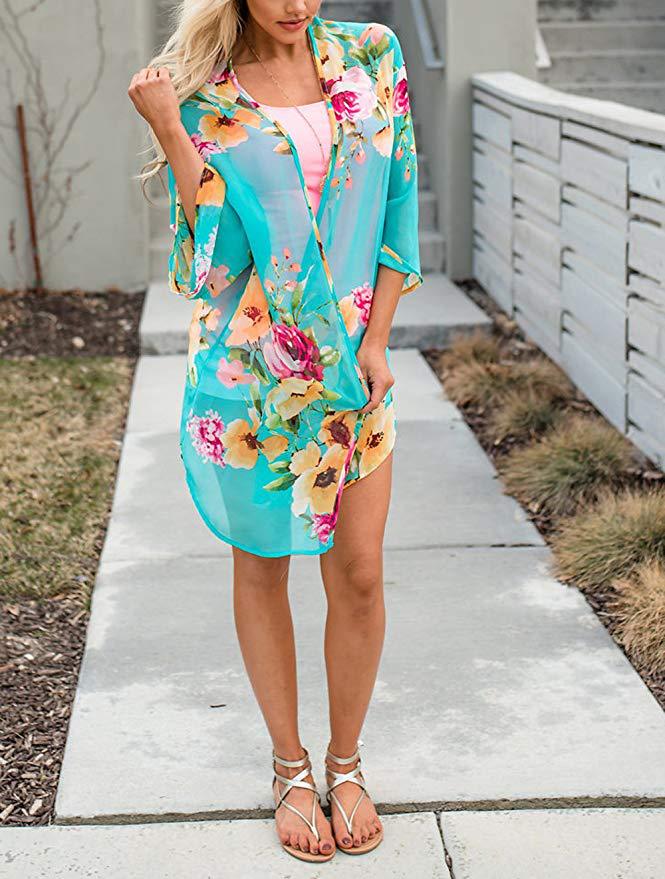 ins Flower Amazon European and American AliExpress Women's New Kimono Printed Cardigan Chiffon Sunscreen Blouse