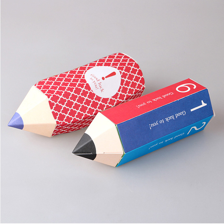 In stock pencil shape cartoon candy gift box in stock creative folding small gift color packaging box