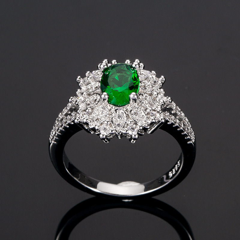 Cross-border new accessories exquisite flower-shaped emerald zircon ring female manufacturers direct supply Foreign Trade wish wholesale