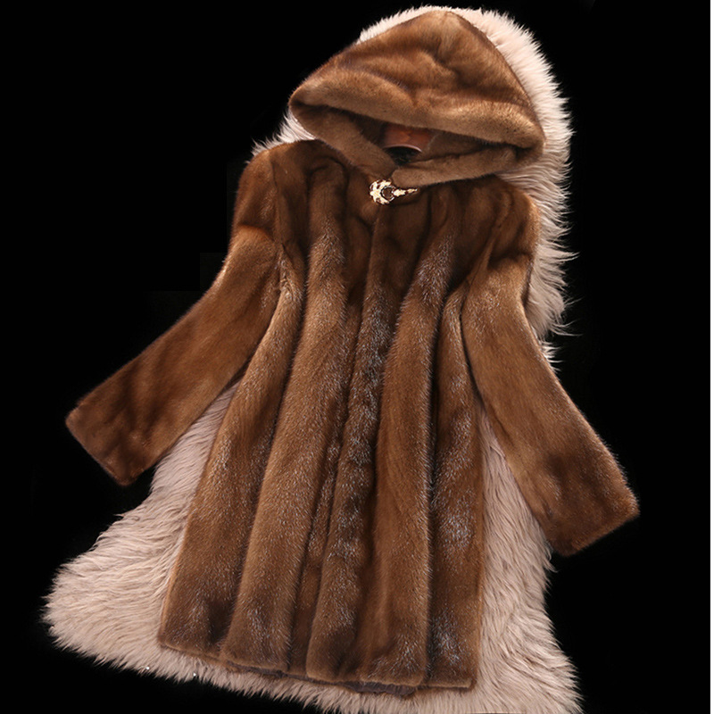 High imitation mink fur coat whole mink fur coat women's mink fur new mid-length winter warm with hooded fur
