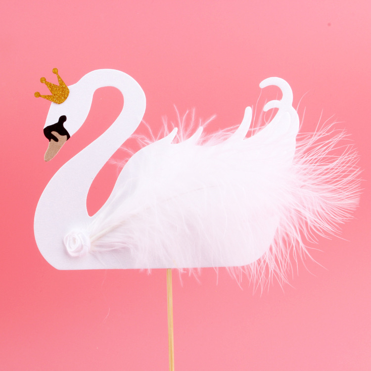 New cake decoration Swan card insertion beautiful with feather birthday cake decoration Swan flag insertion sign