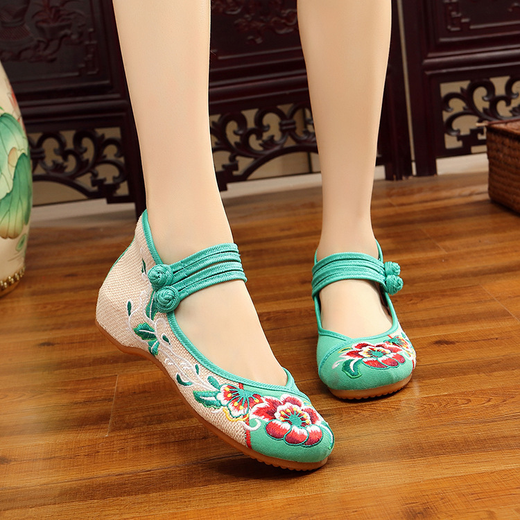 Factory direct sales [low help hibiscus flower] a generation of beef tendon bottom National Wind increased Square dance women's shoes