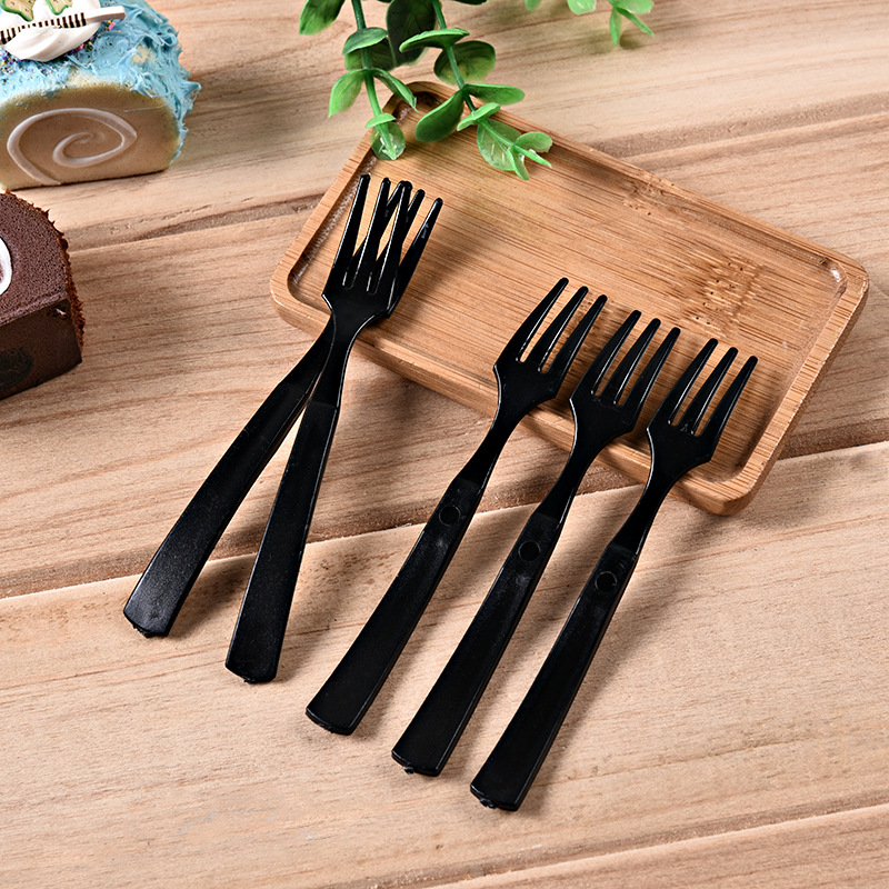 Factory Direct supply 10.8CM disposable transparent plastic cake fork/frosted three-tooth fork/fruit fork 50 pcs/bag