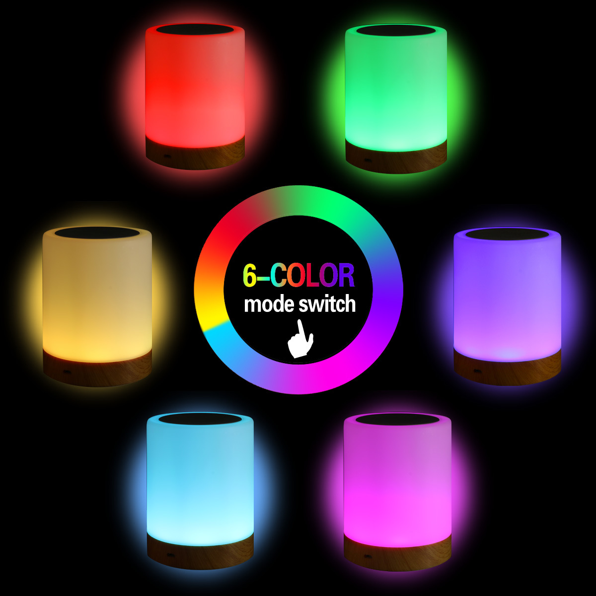 New dimmable LED colorful creative wood grain rechargeable night light bedside table lamp atmosphere light touch clap light