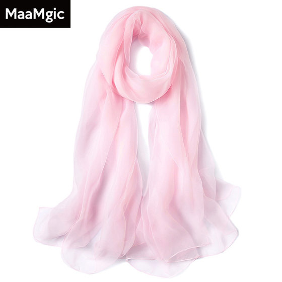 Women's silk scarf all-match Spring and Autumn long summer sunscreen shawl chiffon solid color scarf oversized beach multifunctional scarf