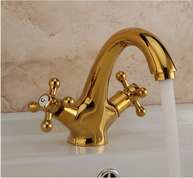 Faucet hot and cold copper European-style antique faucet undercounter basin golden faucet basin retro faucet