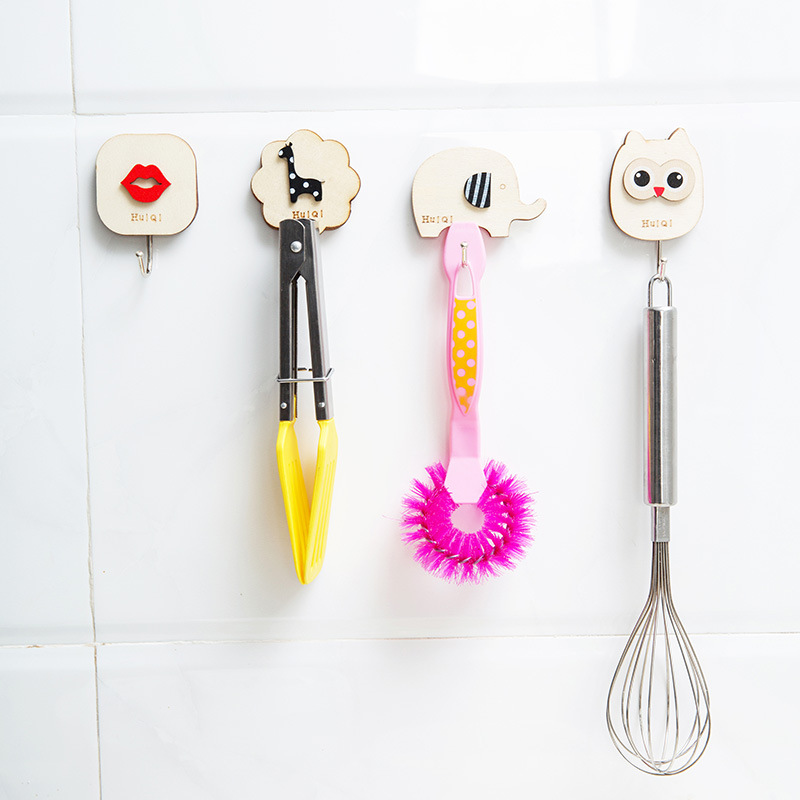 Wooden seamless viscose hook kitchen paste wall hook bathroom wall door behind strong solid wood hook