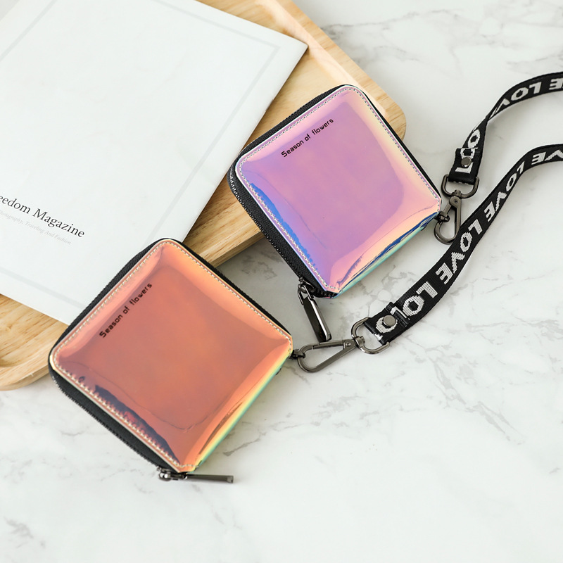 Leather Wallet *Laser Wallet for Women *Short Length *Minimalist Korean Style *Unique Design *Large Capacity *Student Zipper Money Clip