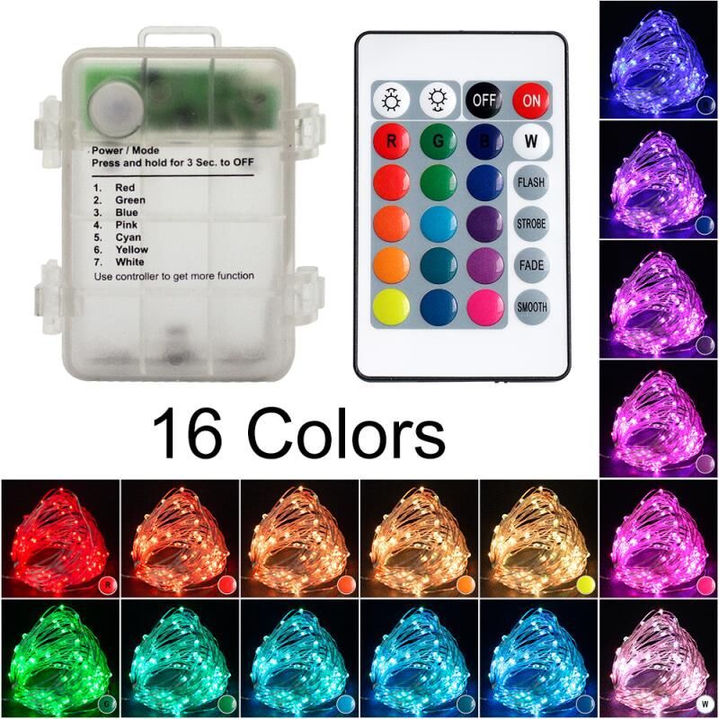 Colorful synchronous waterproof battery box light string RGB16 color remote control led color changing copper wire lamp Christmas decoration light string