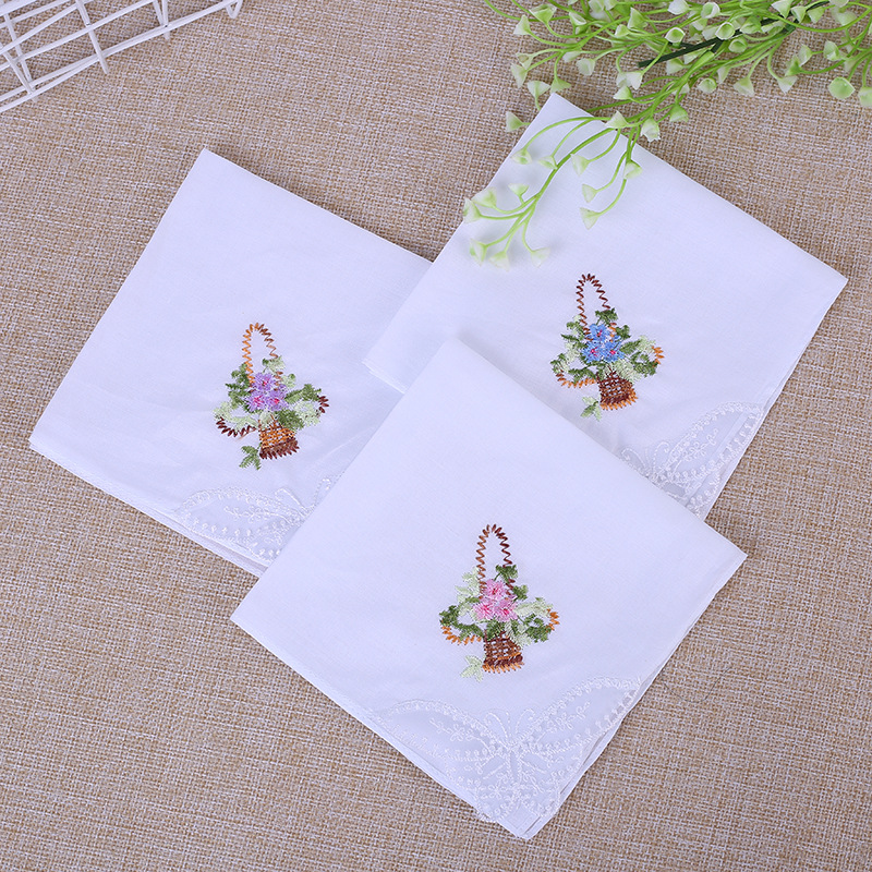 White Embroidered Cotton Women's Flower Embroidered Lace Single Corner Handkerchief Cotton Handkerchief Gift Lace