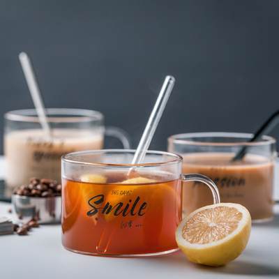 Wholesale Creative Letter Glass Mug Large with Handle Mug Office Tea Cup Dessert Cup Oatmeal Breakfast Cup